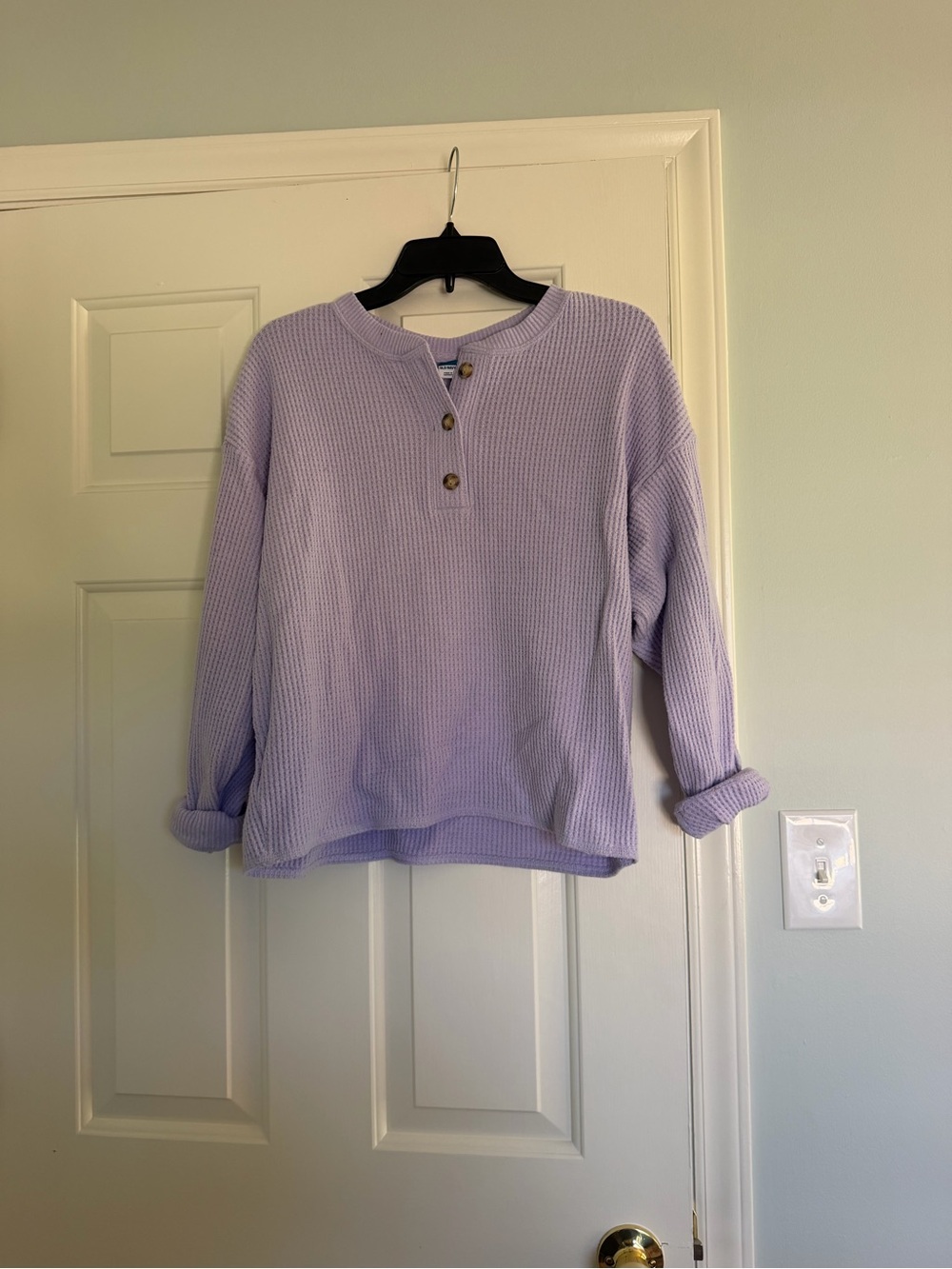 Lavender Henley Waffle Knit Sweater - Women